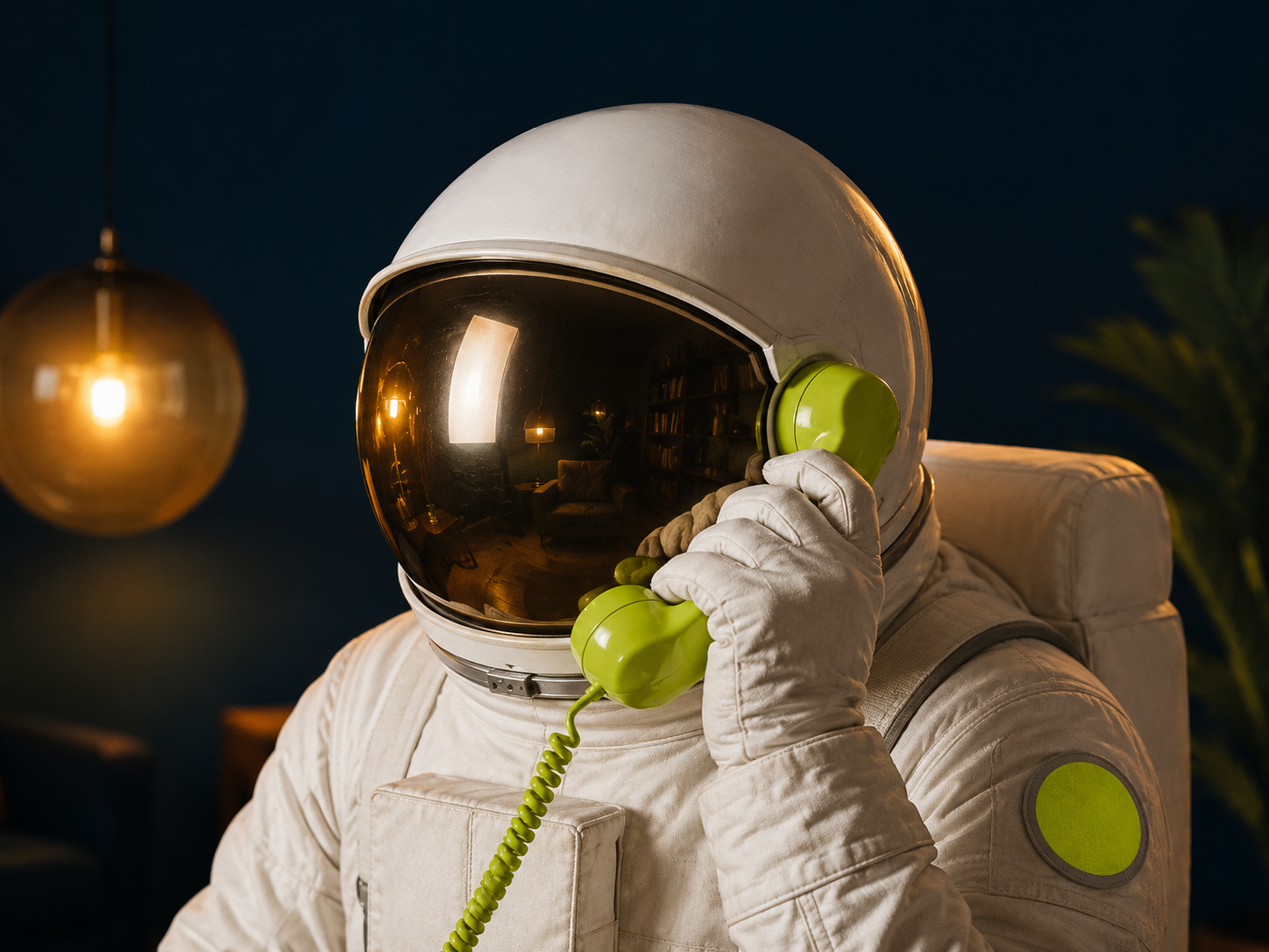 Astronaut holding a green phone